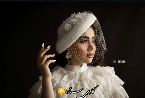 کلاه مجلسی سفید مدل آیدا با تور صورت و گلهای برجسته